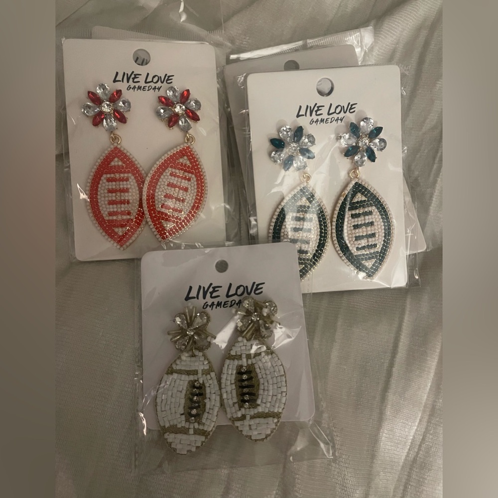 NWT Live Love Gameday Football earrings 
1 white, 2 red 3 green